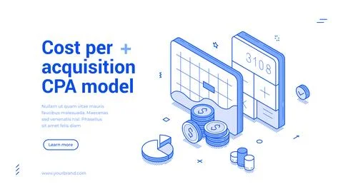 Implementing Cost Per Acquisition CPA Model with Isometric Line Design Elemen Stock Illustration