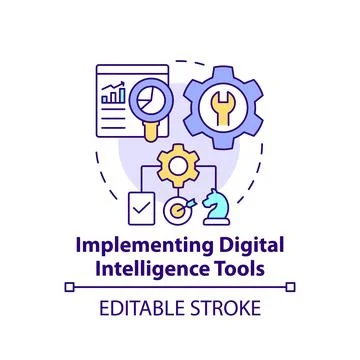 Implementing digital intelligence tools concept icon Illustrazione stock