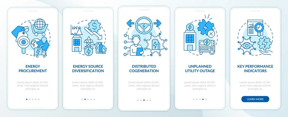 Implementing energy plan blue onboarding mobile app screen Stock Illustration