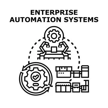 Implementing enterprise automation systems for business processes Stock Illustration