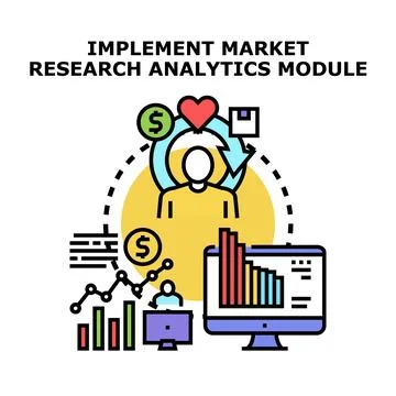 Implementing market research analytics module concept vector illustration Stock Illustration