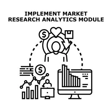 Implementing market research analytics module concept vector illustration Stock Illustration