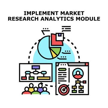 Implementing marketing research analytics module for business strategy Stock Illustration