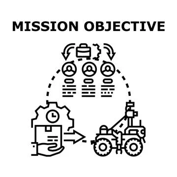 Implementing mission objective by team collaboration and logistics Illustrazione stock