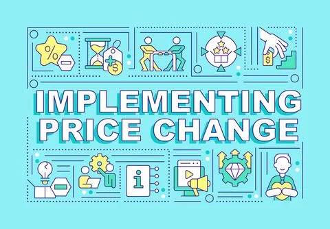 Implementing price change word concepts blue banner イラスト素材