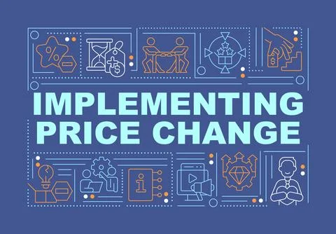 Implementing price change word concepts dark blue banner イラスト素材