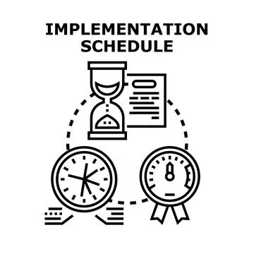 Implementing project schedule planning with time management icons Stock Illustration