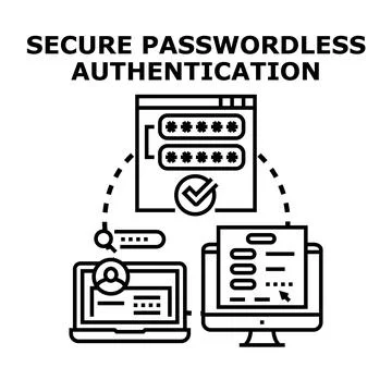 Implementing secure passwordless authentication process across multiple devic Stock Illustration