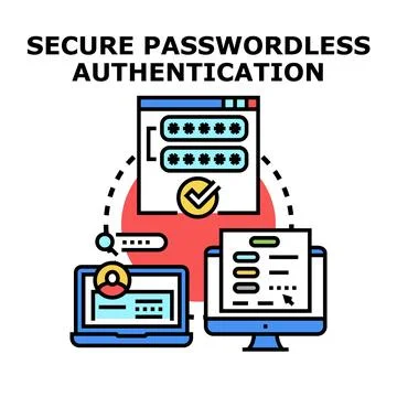 Implementing secure passwordless authentication process across multiple devic Stock Illustration