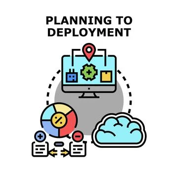Implementing software solution plan from development to deployment Illustrazione stock
