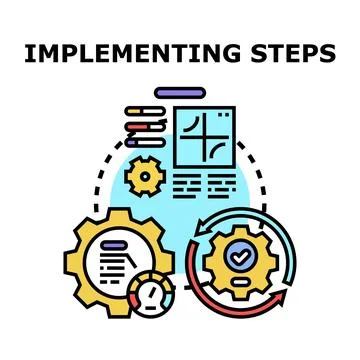 Implementing steps business process development cycle Illustrazione stock