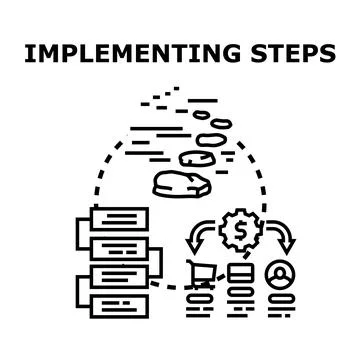 Implementing steps for business process workflow strategy Stock Illustration