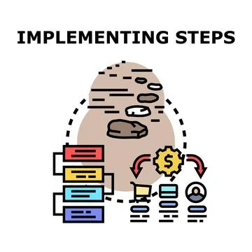 Implementing steps for business process workflow strategy Stock Illustration