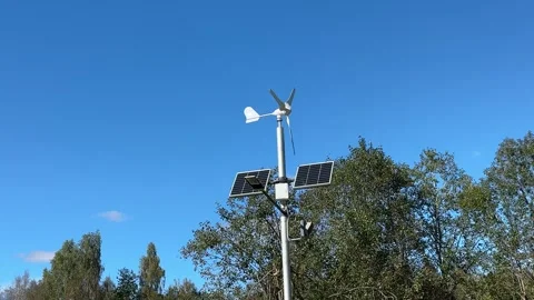 Implementing street lamps that use solar and wind energy can significantly Stock Footage 316834958