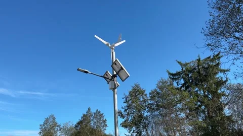 Implementing street lamps that use solar and wind energy can significantly Stock Footage 316834985