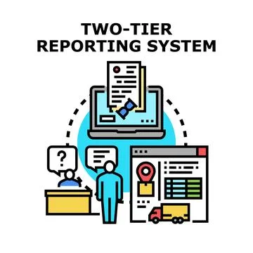 Implementing two tier reporting system concept for business operations Stock Illustration