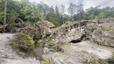 Imploded remains of thick concrete ceiling and walls of Fuhrerbunker at Video stock 283748025