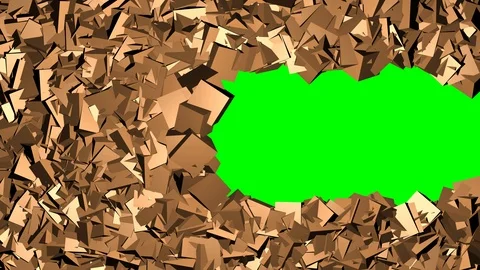 Imploding spinning cubes  reveal Green screen background. 3d animation Stock Footage 93723386