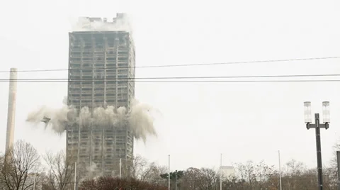 Implosion and detonation of a skyscraper building Stock Footage
