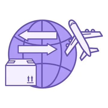Import and Export Color Icon. Vector Illustration. Globe, Flying Airplane, .. Stock Illustration