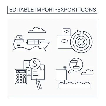 Import and export line icons set Stock Illustration