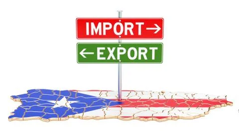 Import and export in Puerto Rico concept, 3D rendering Stock Illustration