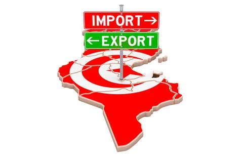Import and export in Tunisia concept, 3D rendering Stock Illustration