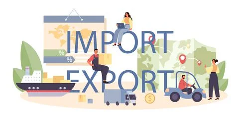 Import and export typographic header. Freight forwarder in uniform Stock Illustration