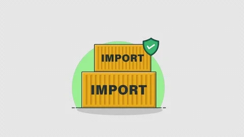 Import Cargo Containers with Shield. Shipping Trade Animation - Transparent 스톡 동영상 334883149