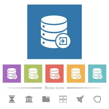 Import database flat white icons in square backgrounds Stock Illustration