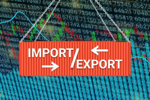 Import export business digital background image with up and down graphs. Illustrazione stock