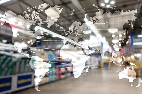 Import Export concept. Map Global Logistics Partnership. Foto stock