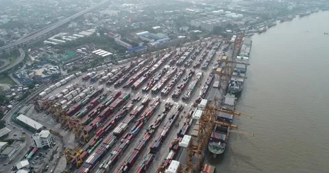 Import export container cargo ship at industrial port in commercial Stock Footage 134972632