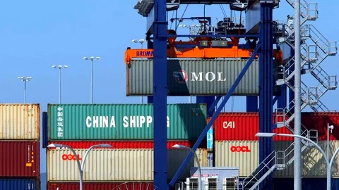 Import -  export container docks port ship china shipping industrial Stock Footage 106926685