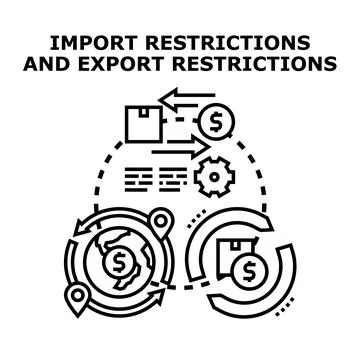 Import export restrictions creating trade barriers and economic limitations Stock Illustration