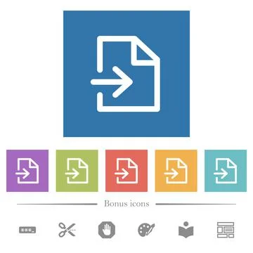 Import file flat white icons in square backgrounds Stock Illustration