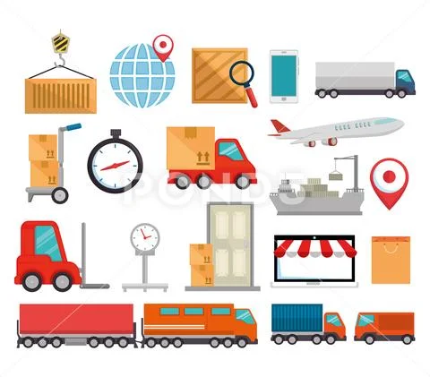 Import free shipping set icons Stock Illustration