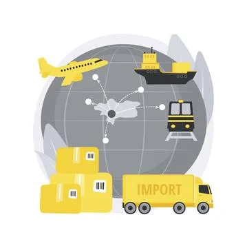 Import of goods and services abstract concept vector illustration. Illustrazione stock