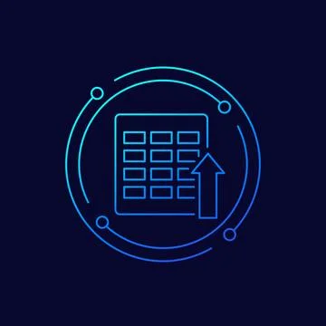 Import icon with a spreadsheet, linear design Stock Illustration