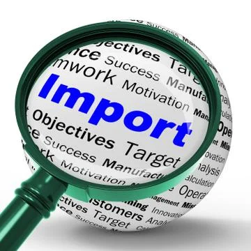 Import magnifier definition means importing good or international customs Illustrazione stock