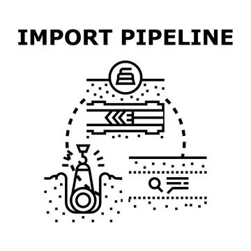 Import pipeline infrastructure constructing and connecting process Stock Illustration