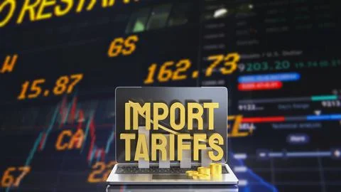 The Import tariff and chart on Notebook for Business concept 3d Rendering. Stock Illustration