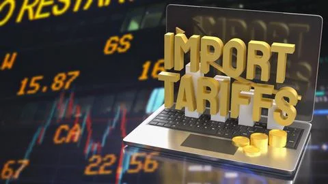 The Import tariff and chart on Notebook for Business concept 3d Rendering. Stock Photos