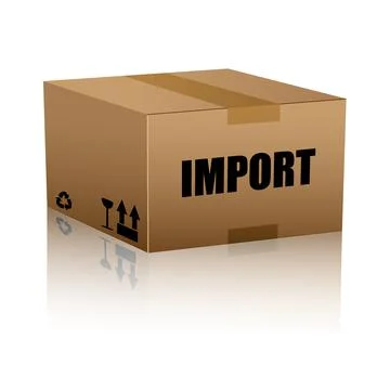 Import text over cardboard box isolated Stock-Illustration