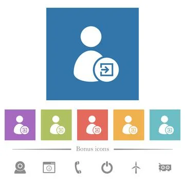 Import user data flat white icons in square backgrounds Stock Illustration