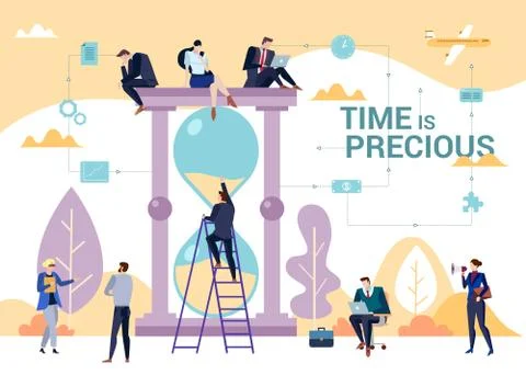 The importance of time in business concept people gathered around sand clock. Illustrazione stock