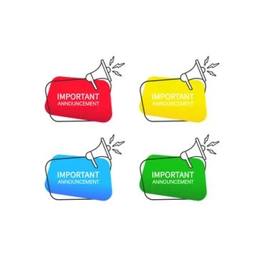 Important announcement. Speech bubble icon set. Advertising sign. Vector on Stock Illustration