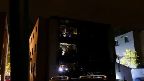 Important apartment building fire Stockbeeldmateriaal 120162233
