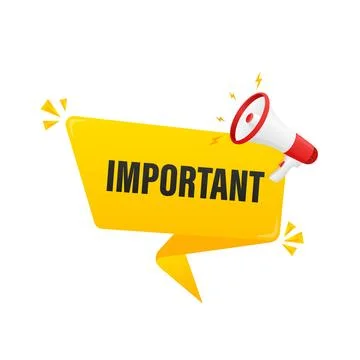 Important. Badge with megaphone icon. Flat vector illustration on white Stock Illustration