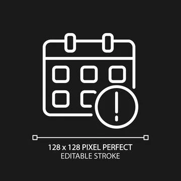 Important calendar notification pixel perfect white linear icon for dark theme Stock Illustration
